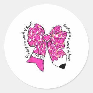 Teacher Valentijn Coquette Bow Pencil Ronde Sticker
