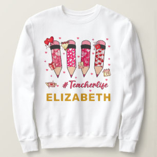 Teacher Valentijn Heart Pencil Custom Name Trui