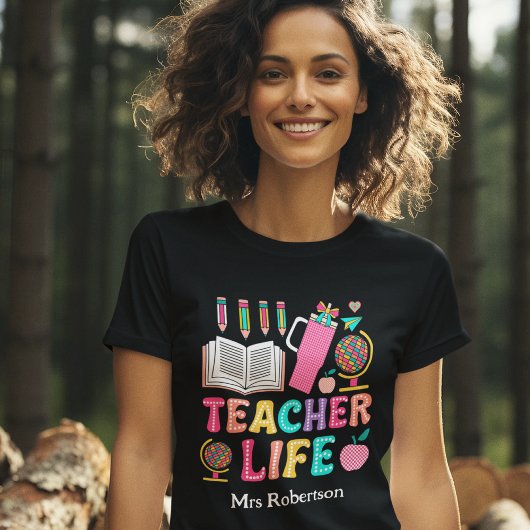 Teacher vie coloré rétro citation t-shirt