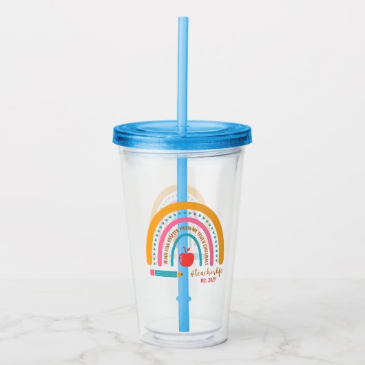 #Teacherlife Rainbow Personalized Teacher's Acryl Drinkbeker (Voorkant)