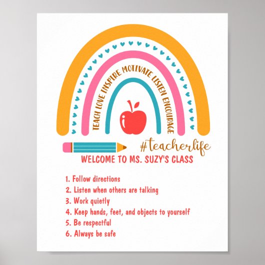 #Teacherlife Rainbow Specialized Classroom Rules Poster (Voorkant)