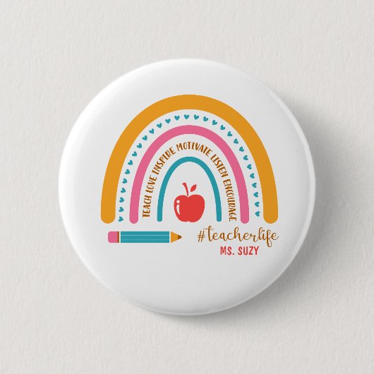 #Teacherlife Rainbow Specialized Teacher's Name Ronde Button 5,7 Cm (Voorkant)