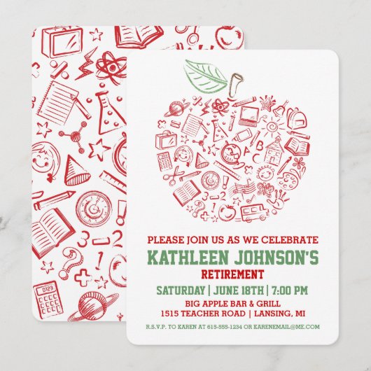 Teachers Apple Retirement Party Invitation Kaart (Voorkant / Achterkant)