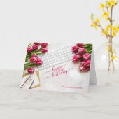 Teacher's Birthday Pink Tulips and Desktop Kaart (Gele Bloem)