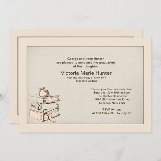 Teacher's Books Afstuderen Invitation Kaart (Voorkant / Achterkant)