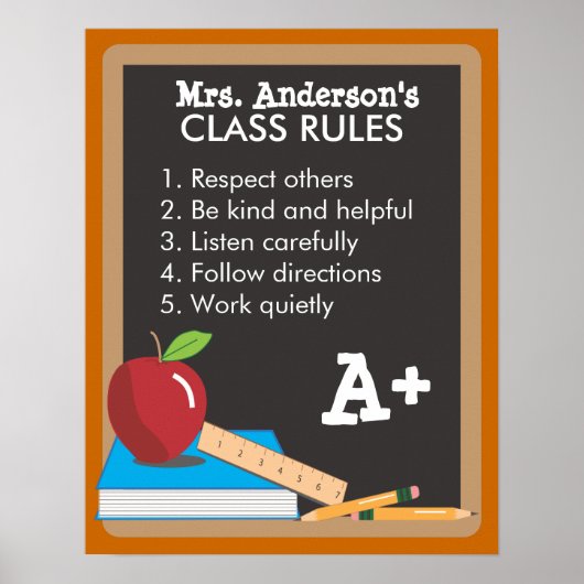 Teacher's Class Rules Blackboard Poster (Devant)
