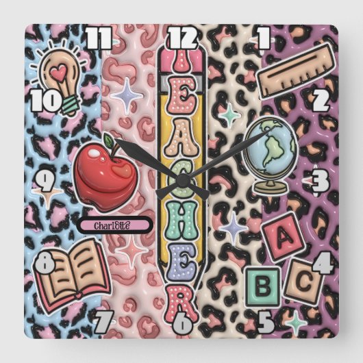 Teacher's Wild Learning Safari Design Vierkante Klok (Voorkant)