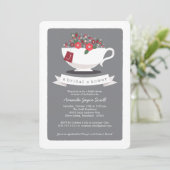 Teacup Coral Floral Monogram Vrijgezellenfeest Kaart (Staand voorkant)