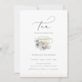 Teacup Dusty Blue Floral Tea Party Kaart (Voorkant)