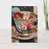 Teacup en Bloemen Gemengde Media Collage Kaart (Voorkant)