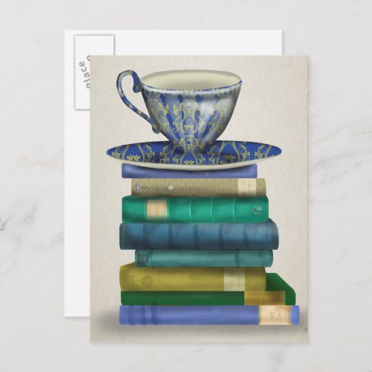 Teacup en Boeken 3 Briefkaart (Voorkant / Achterkant)