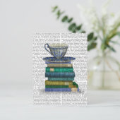 Teacup en Boeken Briefkaart (Staand voorkant)