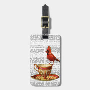 Teacup en rode kardinaal bagagelabel