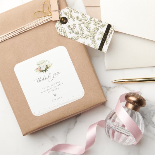 Teacup Floral Hartelijk dank Vierkante Sticker (Geschenken)