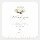 Teacup Floral Hartelijk dank Vierkante Sticker (Voorkant)