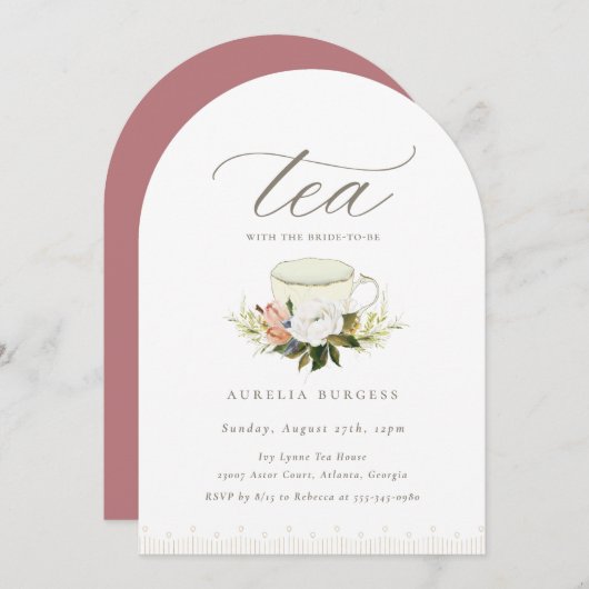  Teacup Floral Tea Party Kaart (Voorkant / Achterkant)