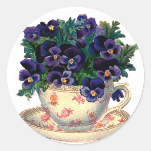 Teacup Flowers Ronde Sticker (Voorkant)