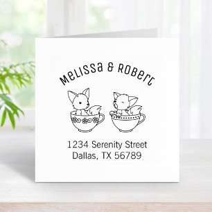 Teacup Foxes Couple Address Rubberstempel