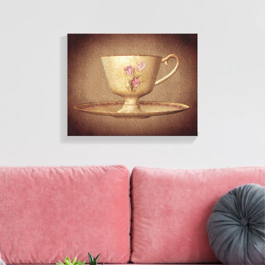  Teacup op oude papieren kunst Canvas Afdruk (Insitu (Woonkamer))