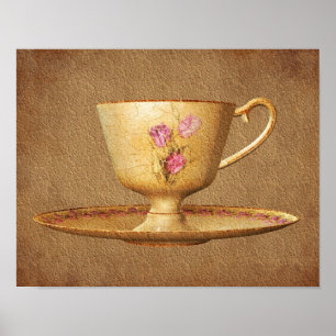 Teacup op oude papieren kunst Poster