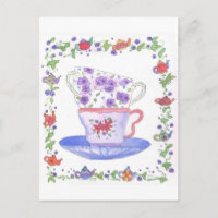 Teacup Stack Tea Time Waterverf Flowers