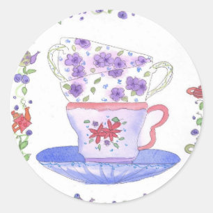 Teacup Stack Theetijd Ronde Sticker