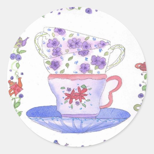 Teacup Stack Theetijd Ronde Sticker (Voorkant)