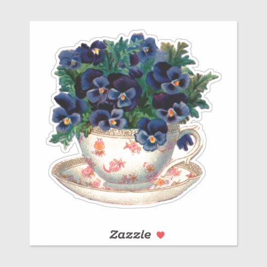 TEACUP vintage AVEC PANNEAUX STICKER TRANSPARENT (Feuille)