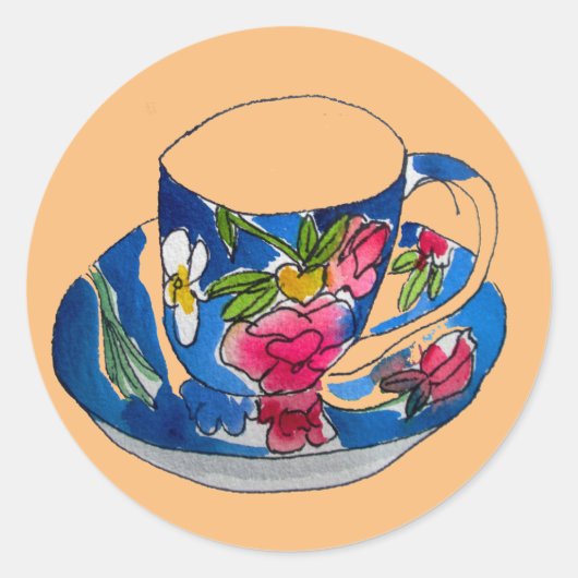 Teacups originele illustratie van de waterverf Ronde Sticker (Voorkant)