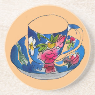  Teacups originele illustratie van de waterverf Zandsteen Onderzetter