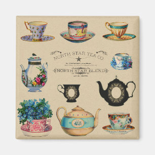 Teacups Retro Teapot Advertisement Floral. Magneet