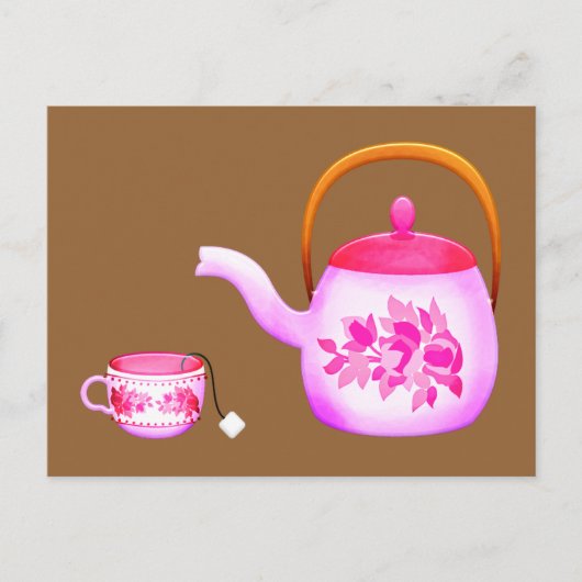  Teacups teapot illustratie Briefkaart (Voorkant)