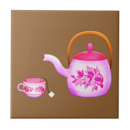 Teacups teapot illustratie Tegeltje (Voorkant)