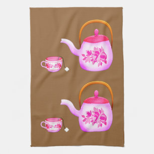  Teacups teapot illustratie Theedoek