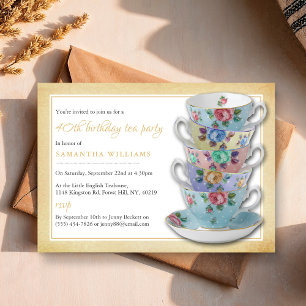 Teacups vintage Anniversaire Tea Party Invitation