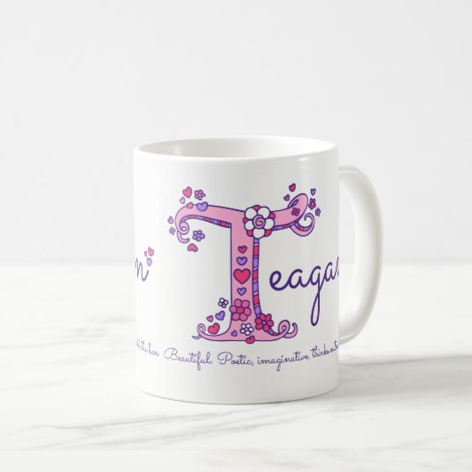 Teagan letter T, dat wil zeggen mok van doodle kun (Voorkant rechts)