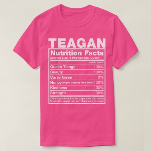 Teagan Nutrition FactsTeagan Name Birthday T-shirt (Design voorkant)