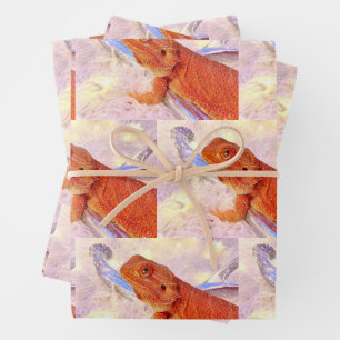 Teak the Bearded Dragon & Silver Deer Antlers Inpakpapier Vel