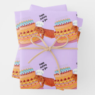 Teak the Birthday Beardie (Bearded Dragon) Inpakpapier Vel