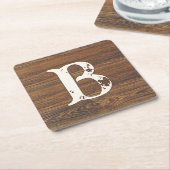 Teak Wood Grain met monogram Vierkante Kartonnen Onderzetter (Schuin)