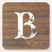 Teak Wood Grain met monogram Vierkante Kartonnen Onderzetter (Voorkant)