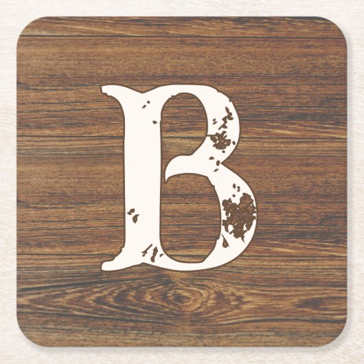 Teak Wood Grain met monogram Vierkante Kartonnen Onderzetter (Voorkant)