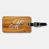 Teakhout Afbeelding Fancy Monogram Bagagelabel (Voorkant horizontaal)