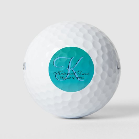 Teal 3D-monogram huwelijksgunst Golfballen (Voorkant)