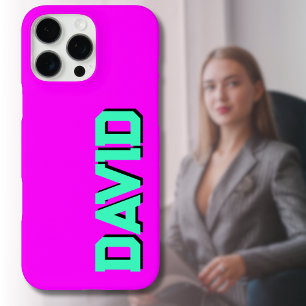 Teal 3D Zwart Modern Naam Grappige Neon Magenta iPhone 16 Pro Max Hoesje