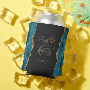 Teal Agate Gouden Nep Glitters Donkere Bruiloft Blikjeskoeler