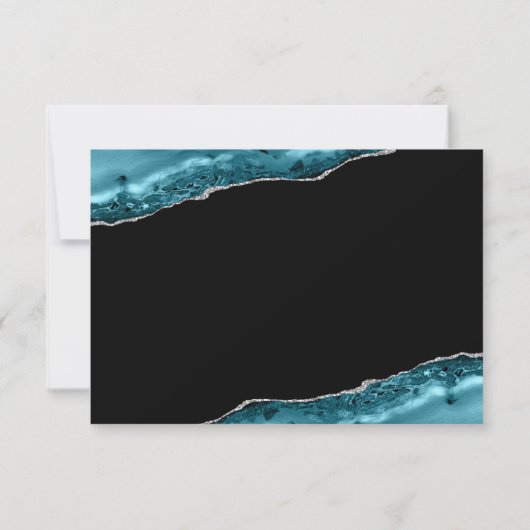 Teal Agate Silver Wedding RSVP Card (Dos)