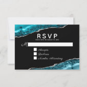 Teal Agate Silver Wedding RSVP Card Kaartje (Voorkant)