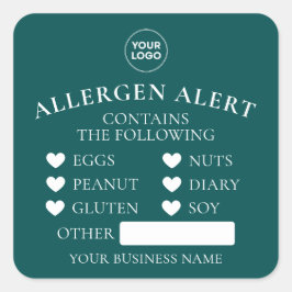 Teal Allergie Waarschuwingsbakkerij Cake Voedsel S Vierkante Sticker