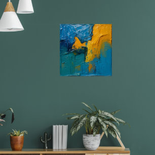 Teal & Amber Impasto Abstracte Kunstposter II Te Poster